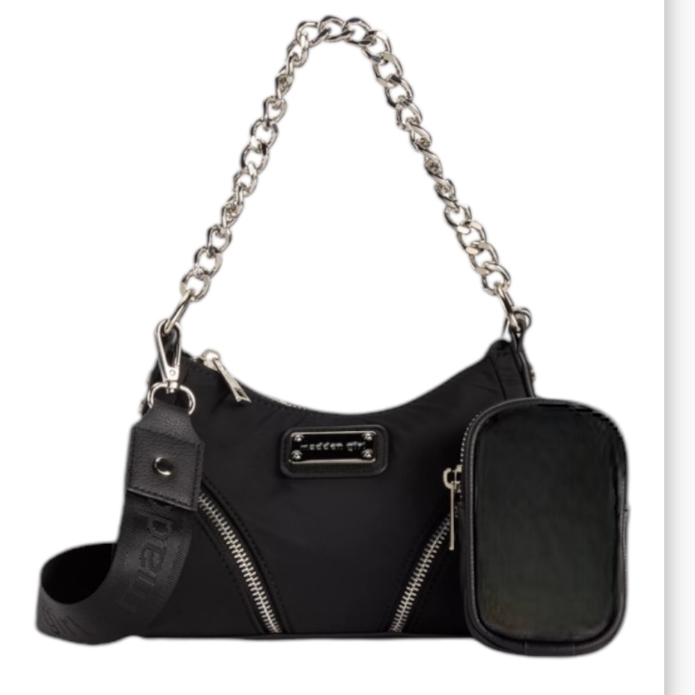 Madden Girl Black Nylon Modular Crossbody handbag with Removable Pouch NWT